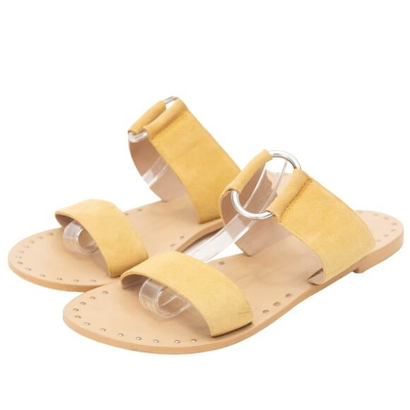 Topshop Yellow Suede Leather Summer Hooray Ring Slide Sandals Size 38 US 7.5 - Picture 2 of 12